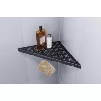   Ablago Classic Design zuhany sarokpolc fogassal, matt fekete, háromszögletű (abl11036bs)