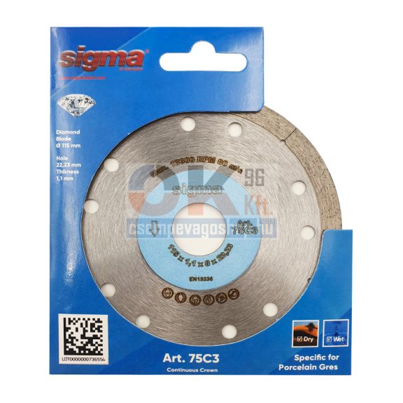 Sigma gyémánttárcsa sarokcsiszolóhoz 115×22,2×1,1mm (cs075c3)