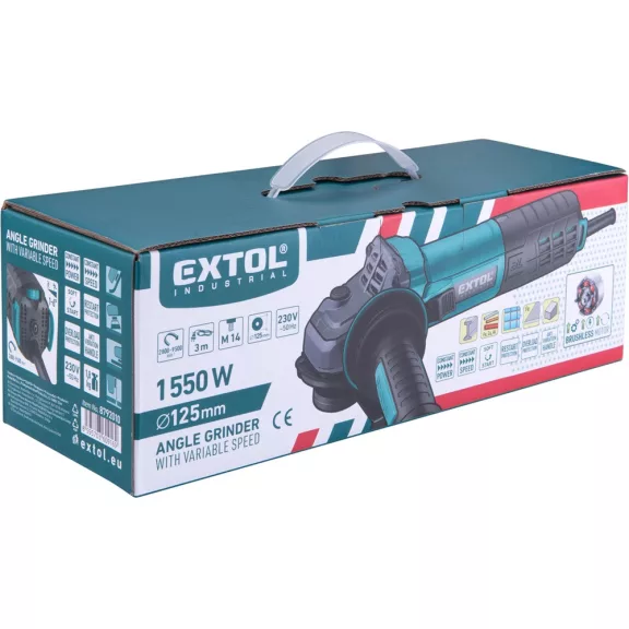 Extol sarokcsiszológép 125mm 1550W, kefementes, szabályozható fordulatszám (e8792010)