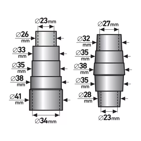 Extol porszívó adapter klt., 2 db külső átmérő: 26-41/28-38mm, PVC (e8807100)