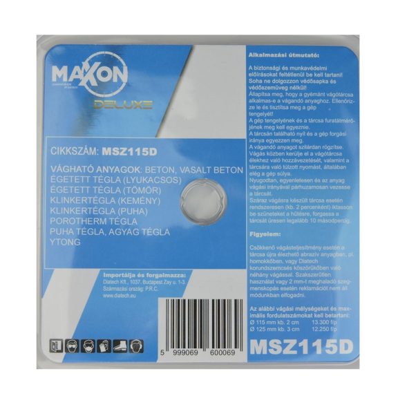 Diatech gyémánttárcsa MAXON CLASSIC DELUXE 115x22,2mm (msz115d)