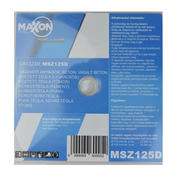Diatech gyémánttárcsa MAXON CLASSIC DELUXE 125x22,2mm (msz125d)