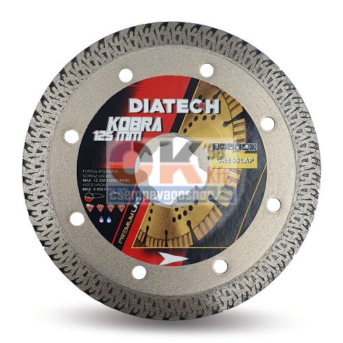 Diatech gyémánttárcsa COBRA csempe, greslap, járólap vágására  22,2 / Xlock  ×125mm (vo125xl)